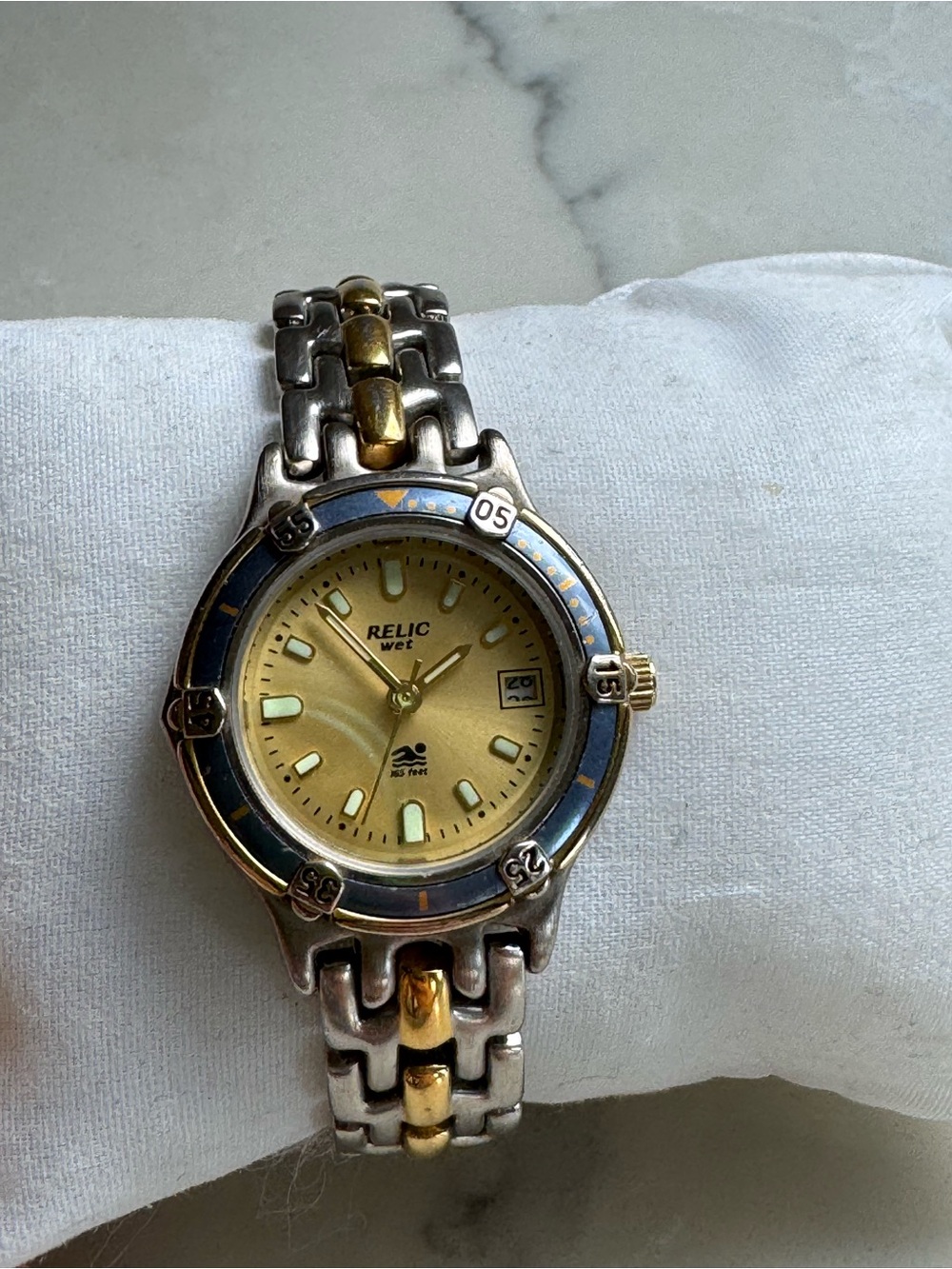 Relic Two-Tone Gold and Blue Accent Watch